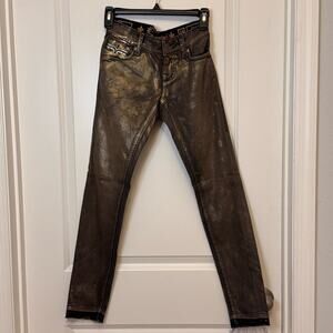 Rock Revival Brown Skinny Jeans with Metallic Finish NWOT